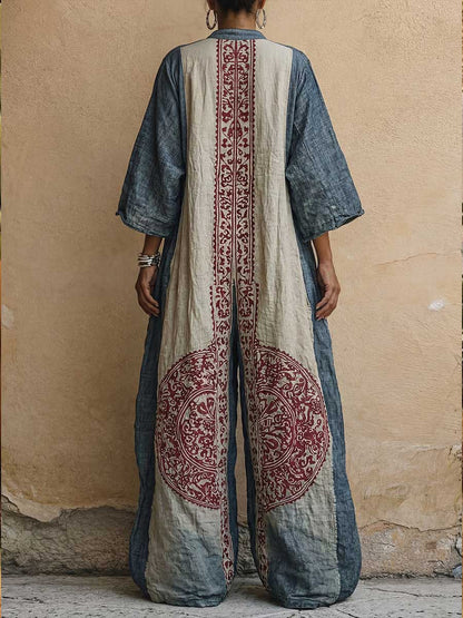 Sara - Boho Linnen Jumpsuit Dames met Diepe V-hals en Wijde Mouwen