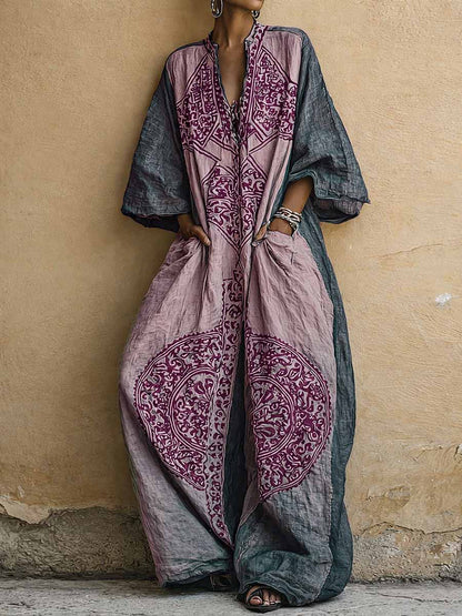 Sara - Boho Linnen Jumpsuit Dames met Diepe V-hals en Wijde Mouwen