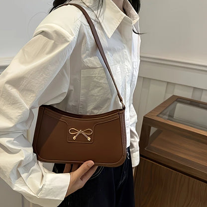 Tas Dames - Stijlvolle Baguette Tas met Gouden Strikornament | Chique