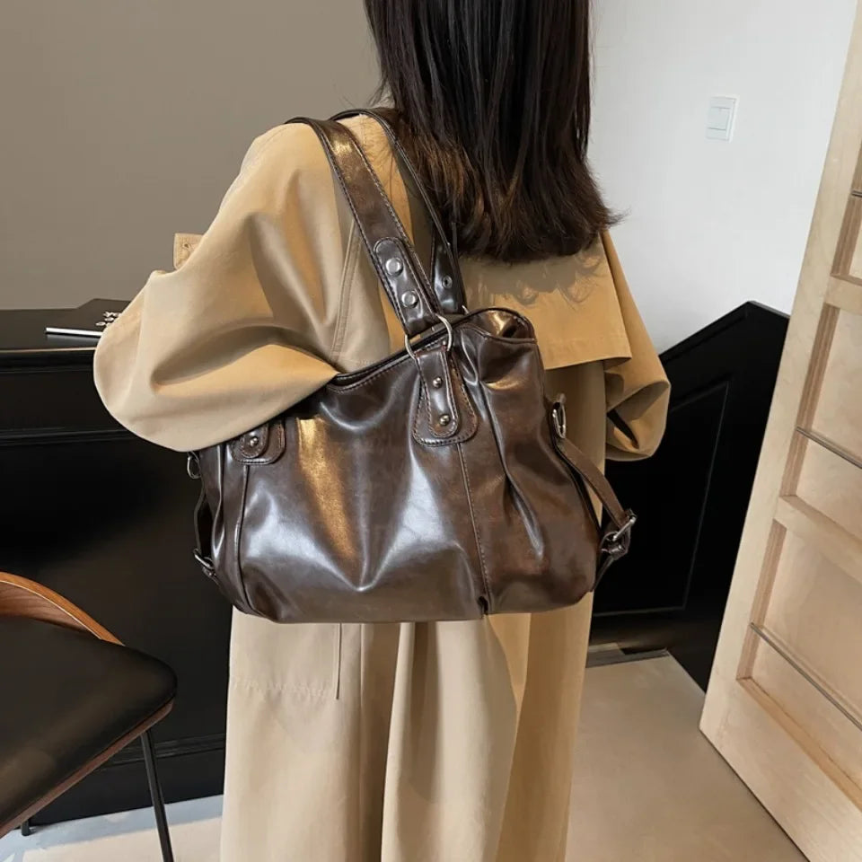 Tas Dames - Grote Schoudertas met Studs en Brede Band | Casual