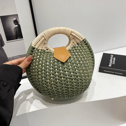 Tas Dames - Ronde Gevlochten Tas met Houten Handvat | Zomer