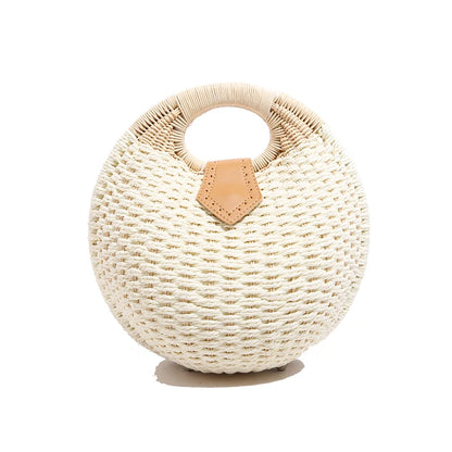 Tas Dames - Ronde Gevlochten Tas met Houten Handvat | Zomer