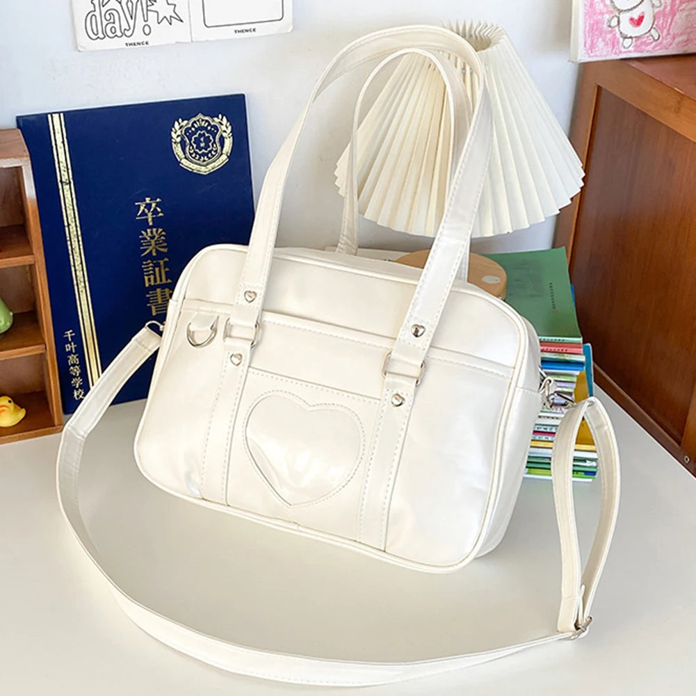 Tas Dames - Rechthoekige Schoudertas met Hart Detail | Kawaii