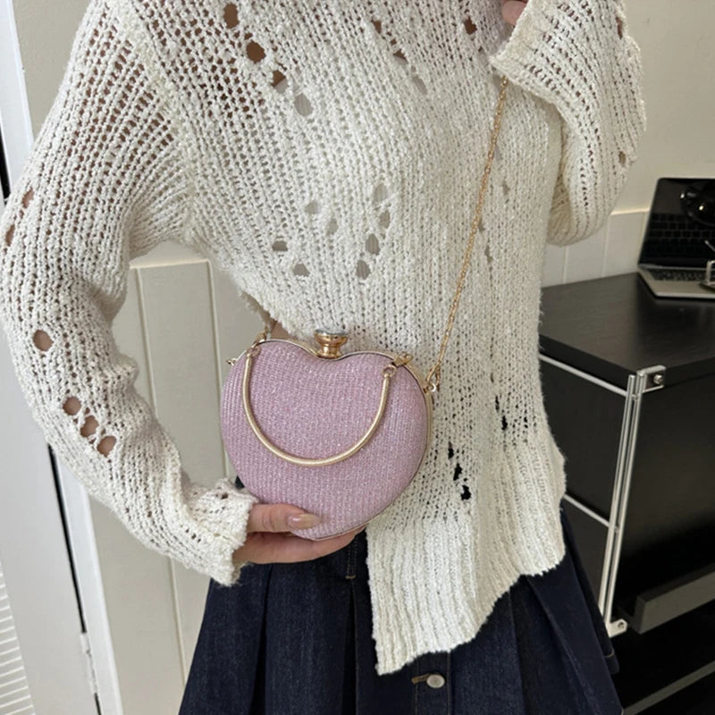 Avondtasje Dames - Hartvormige Clutch met Ketting en Kristal | Feest