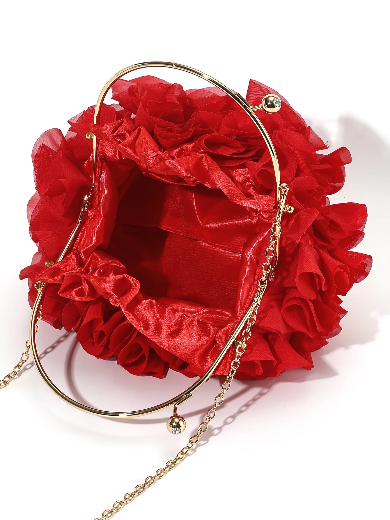 Tas Dames - Clutch met 3D Bloemendetail en Gouden Hengsel