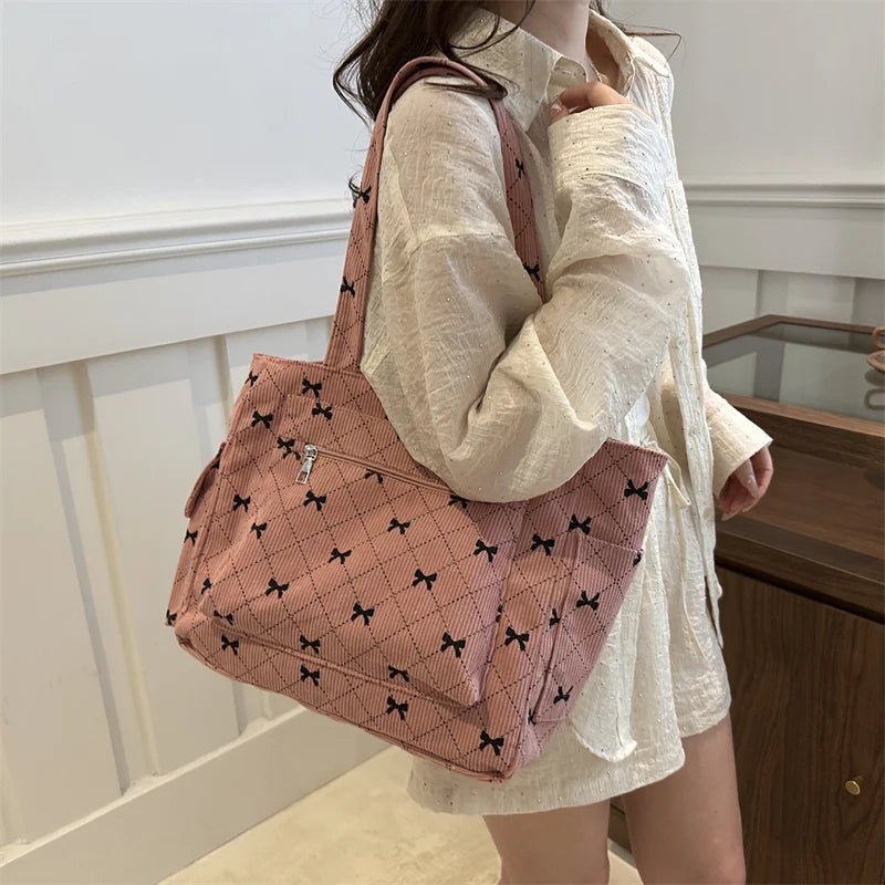 Shopper Dames - Gewatteerde Tote Bag met Strikjesprint | Casual