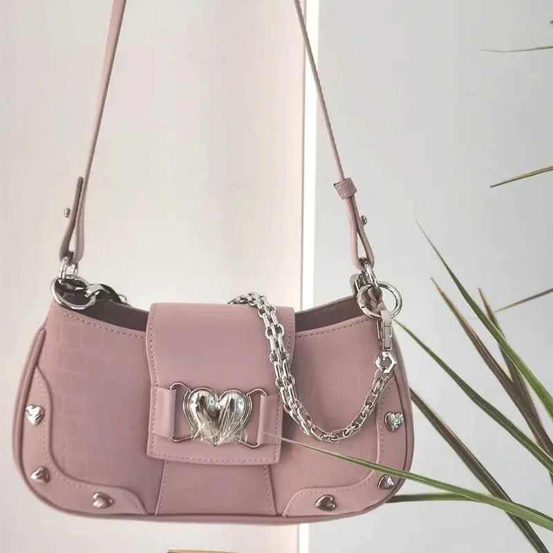 Tas Dames - Schoudertas met Hartsluiting en Ketting | Schattig
