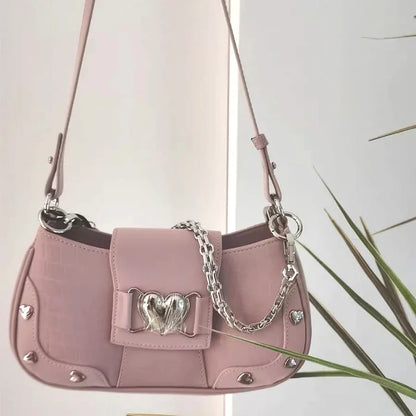 Tas Dames - Schoudertas met Hartsluiting en Ketting | Schattig