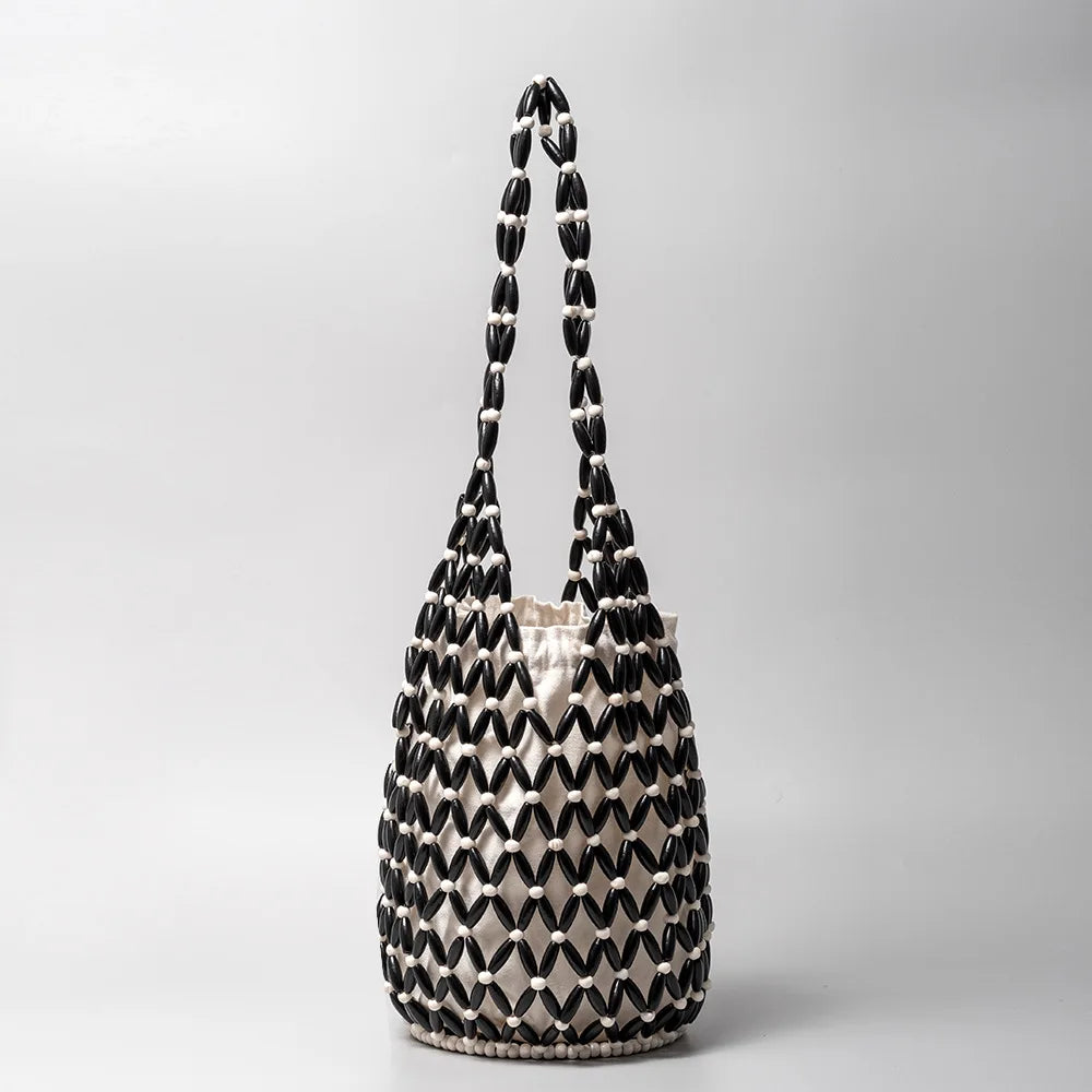Tas Dames - Houten Kralen Shopper met Binnentas | Boho
