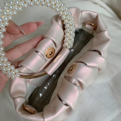 Tas Dames - Geplooide Mini Handtas met Parelhandvat | Elegant