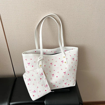 Shopper Dames - Grote Tote Bag met Strikjesprint en Etui | Casual