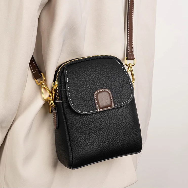 Crossbody Tas Dames - Compacte Mini Tas met Dubbele Rits | Goudkleurig