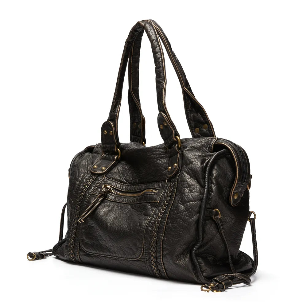 Tas Dames - Ruime Handtas met Gevlochten Details en Frontritsvak | Vintage