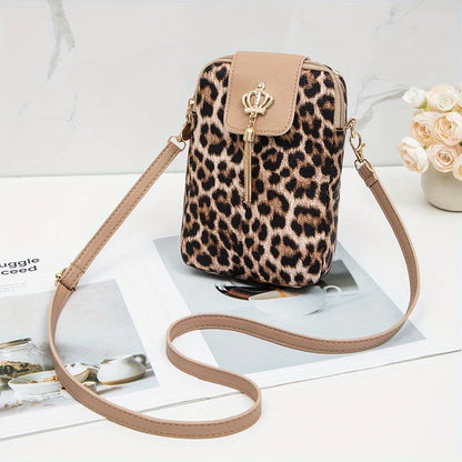 Tas Dames - Mini Crossbody met Luipaardprint en Kroon Detail | Casual