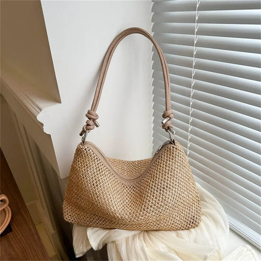 Tas Dames - Gevlochten Schoudertas met Knoopdetail | Zomer