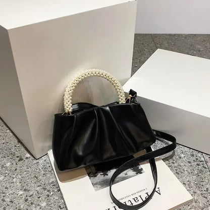 Tas Dames - Geplooide Mini Handtas met Parelhandvat | Elegant
