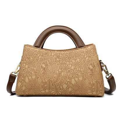 Handtas Dames - Bloemen Reliëf Tas met Houten Handvat | Chique
