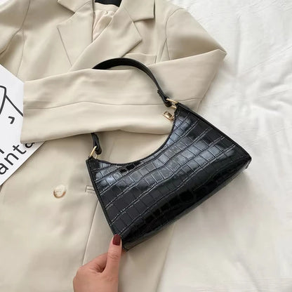 Schoudertas Dames - Halfmaan Tas met Krokodilprint en Rits | Chique