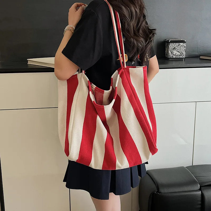 Tas Dames - Grote Tote Bag met Brede Strepen en Zachte Band | Casual