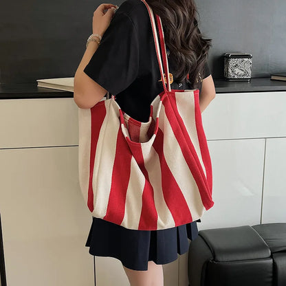 Tas Dames - Grote Tote Bag met Brede Strepen en Zachte Band | Casual