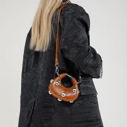 Tas Dames - Mini Crossbody met Zilveren Bolstuds en Ring | Stoer