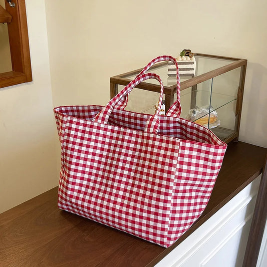 Shopper Dames - Grote Tote Bag met Ruitjesprint | Casual