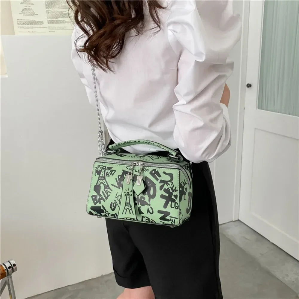 Tas Dames - Mini Handtas met Print en Ketting | Streetstyle