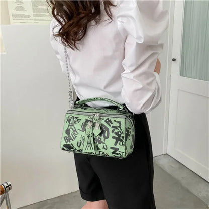 Tas Dames - Mini Handtas met Print en Ketting | Streetstyle