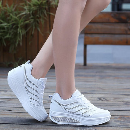 Sneakers Dames - Platform Sneaker met Veters en Dikke Zool | Zomer