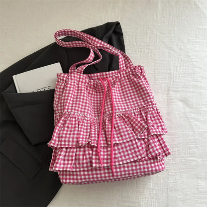 Tas Dames - Ruche Shopper met Ruitjesprint en Strikje | Zomer