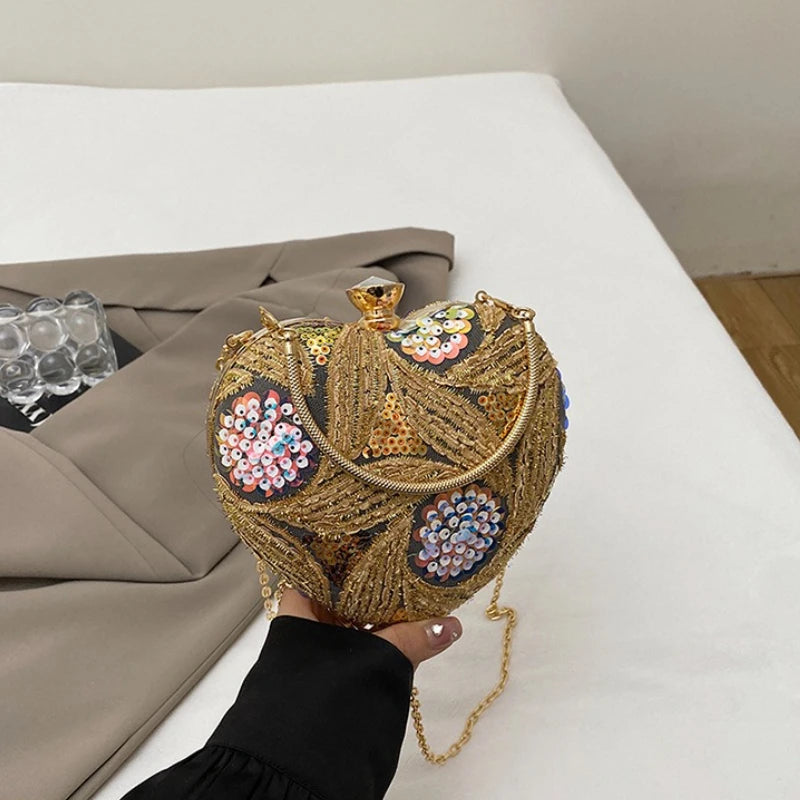 Handtas Dames - Hartvormige Avondtas met Pailletten | Glamour