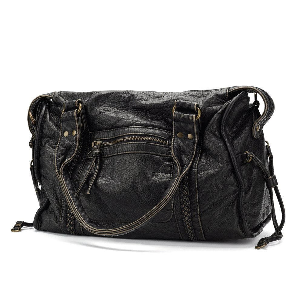 Tas Dames - Ruime Handtas met Gevlochten Details en Frontritsvak | Vintage