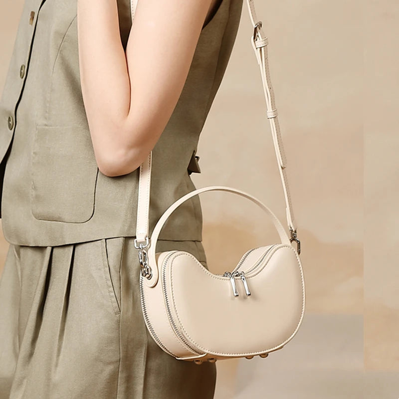 Tas Dames - Halfmaan Crossbody met Dubbele Rits en Ring | Klassiek