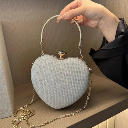 Avondtasje Dames - Hartvormige Clutch met Ketting en Kristal | Feest