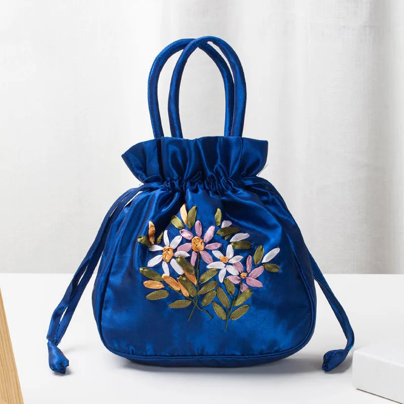 Avondtasje Dames - Bucket Tas met Bloemenborduursels | Feest