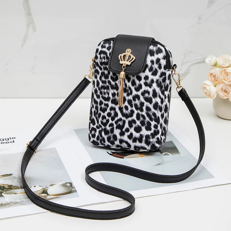 Tas Dames - Mini Crossbody met Luipaardprint en Kroon Detail | Casual