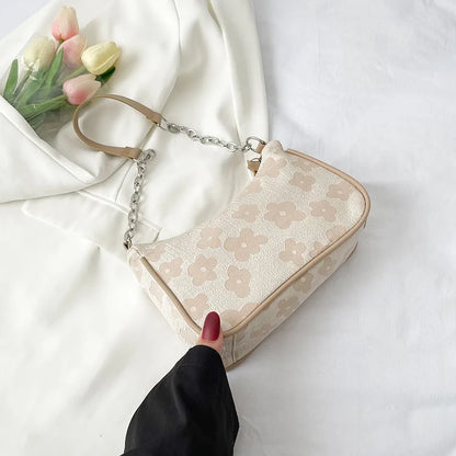 Schoudertas Dames - Halfmaan Tas met Bloemenprint en Ketting | Chique