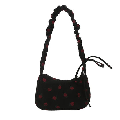 Tas Dames - Mini Hobo Tas met Aardbeienprint en Strikje | Zomer