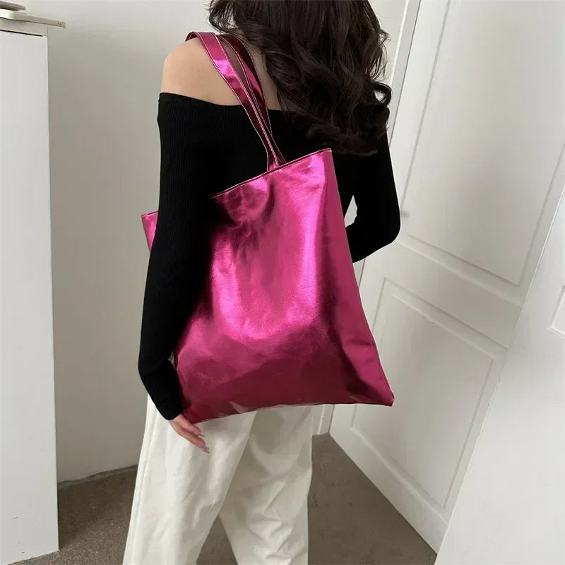 Tas Dames - Grote Metallic Tote Bag met Schouderbanden | Chique
