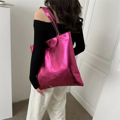 Tas Dames - Grote Metallic Tote Bag met Schouderbanden | Chique