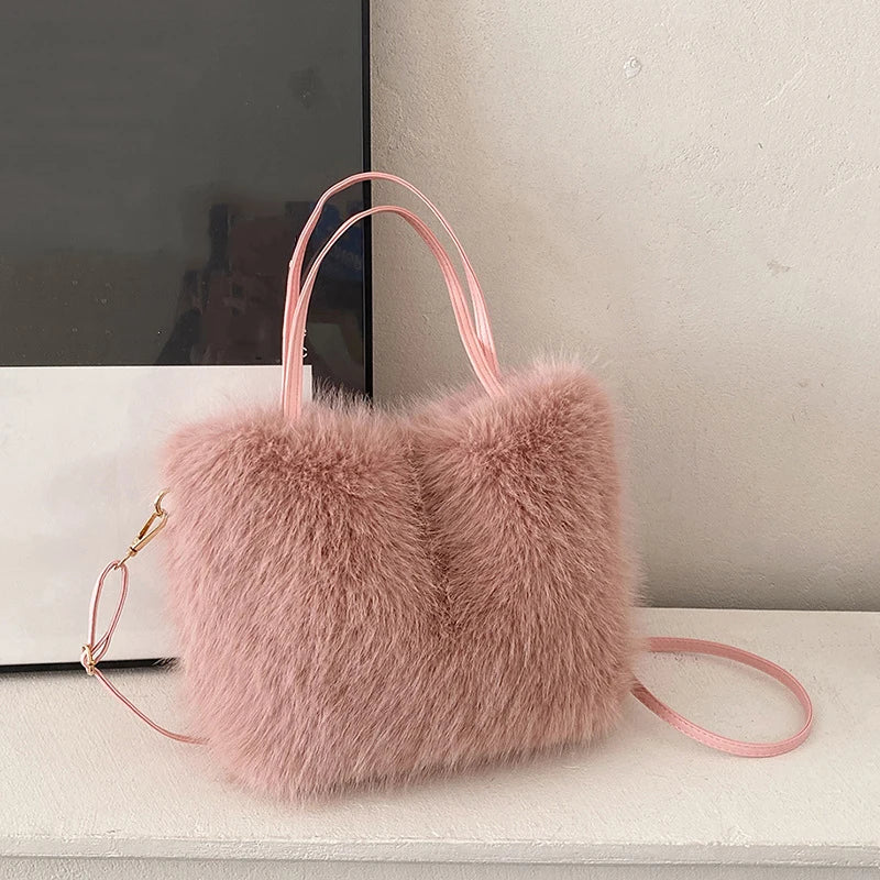 Tas Dames - Pluche Schoudertas met Schouderriem en Handvat | Casual