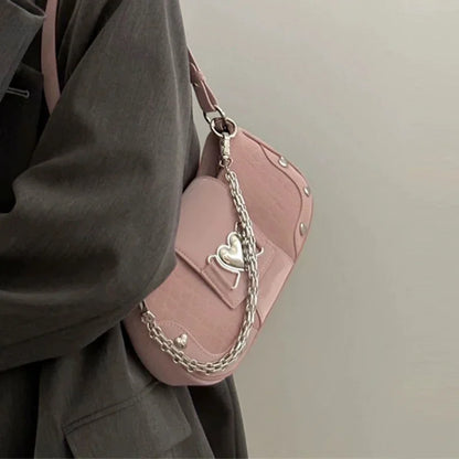 Tas Dames - Schoudertas met Hartsluiting en Ketting | Schattig