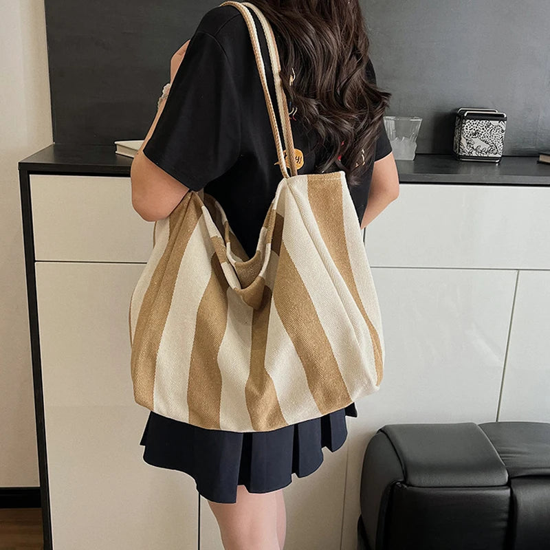 Tas Dames - Grote Tote Bag met Brede Strepen en Zachte Band | Casual