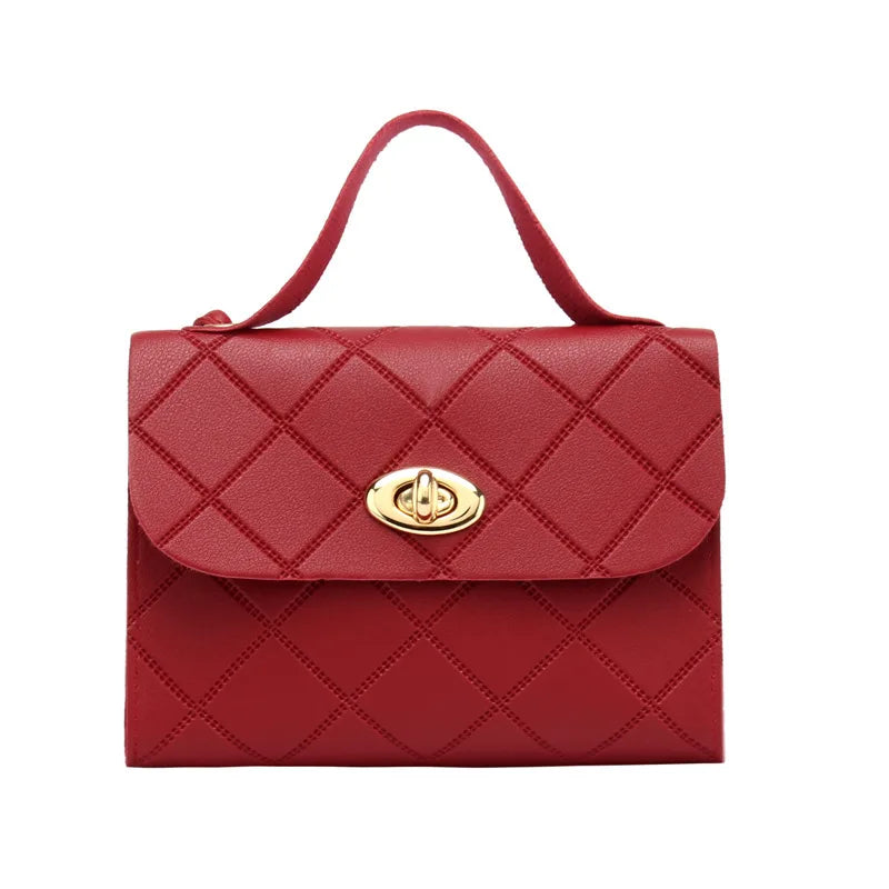 Tas Dames - Handtas met Ruitpatroon en Gouden Draaislot | Chique