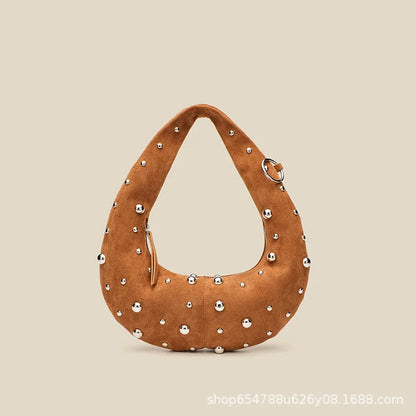 Tas Dames - Halfmaan Schoudertas met Zilveren Studs | Stoer