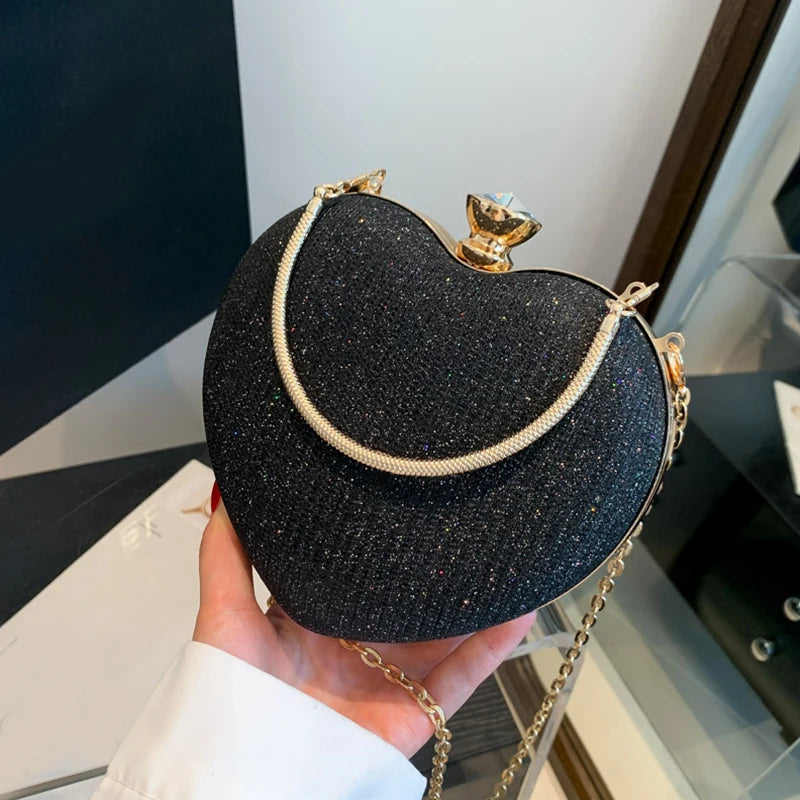 Avondtasje Dames - Hartvormige Clutch met Ketting en Kristal | Feest