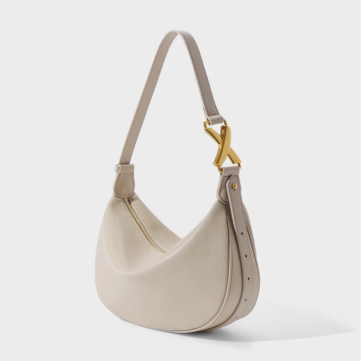 Schoudertas Dames - Halfmaan Tas met Gouden Gesp Detail | Chique