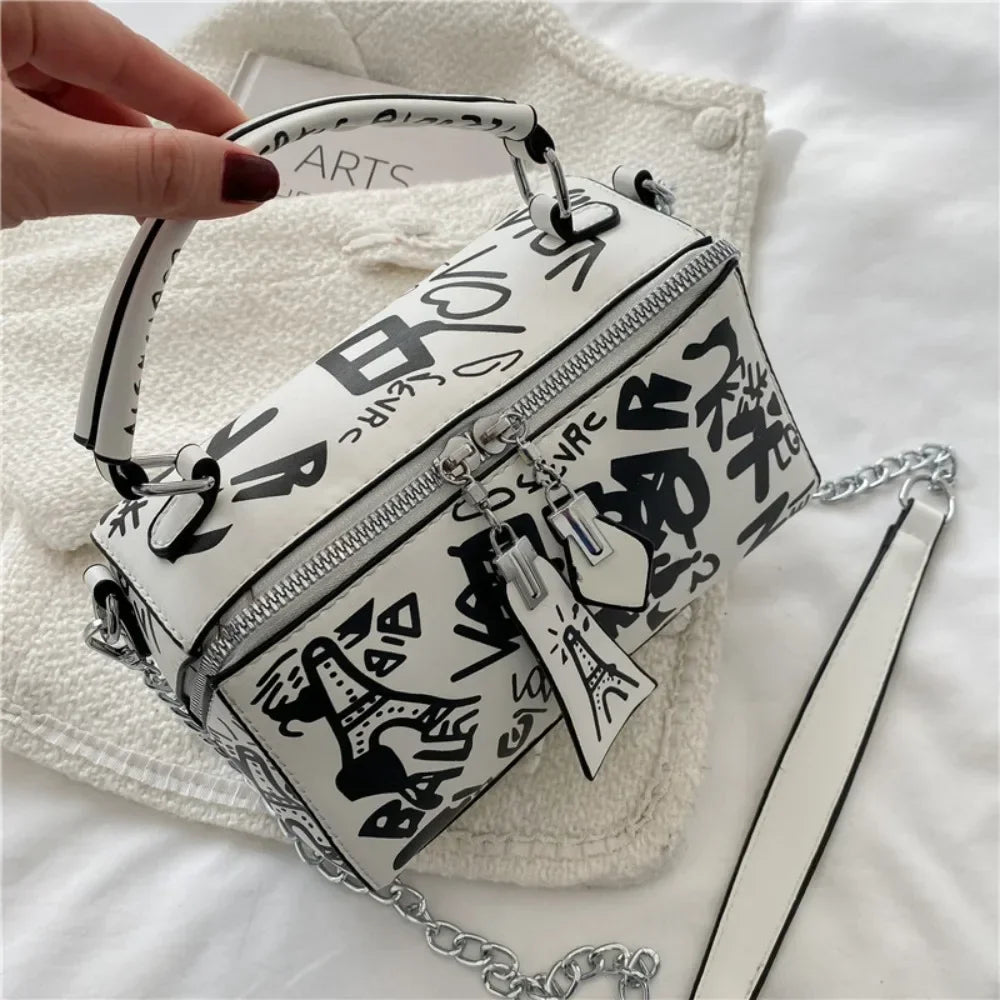 Tas Dames - Mini Handtas met Print en Ketting | Streetstyle