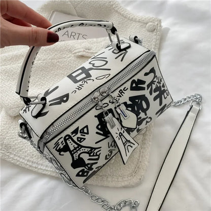 Tas Dames - Mini Handtas met Print en Ketting | Streetstyle