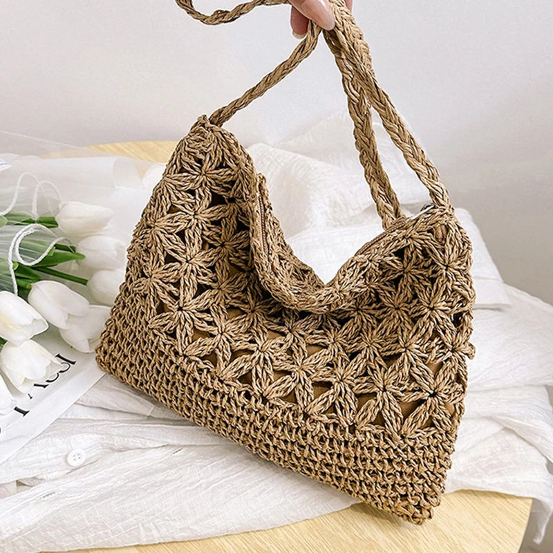 Schoudertas Dames - Gevlochten Zomertas met Open Weef | Shopper
